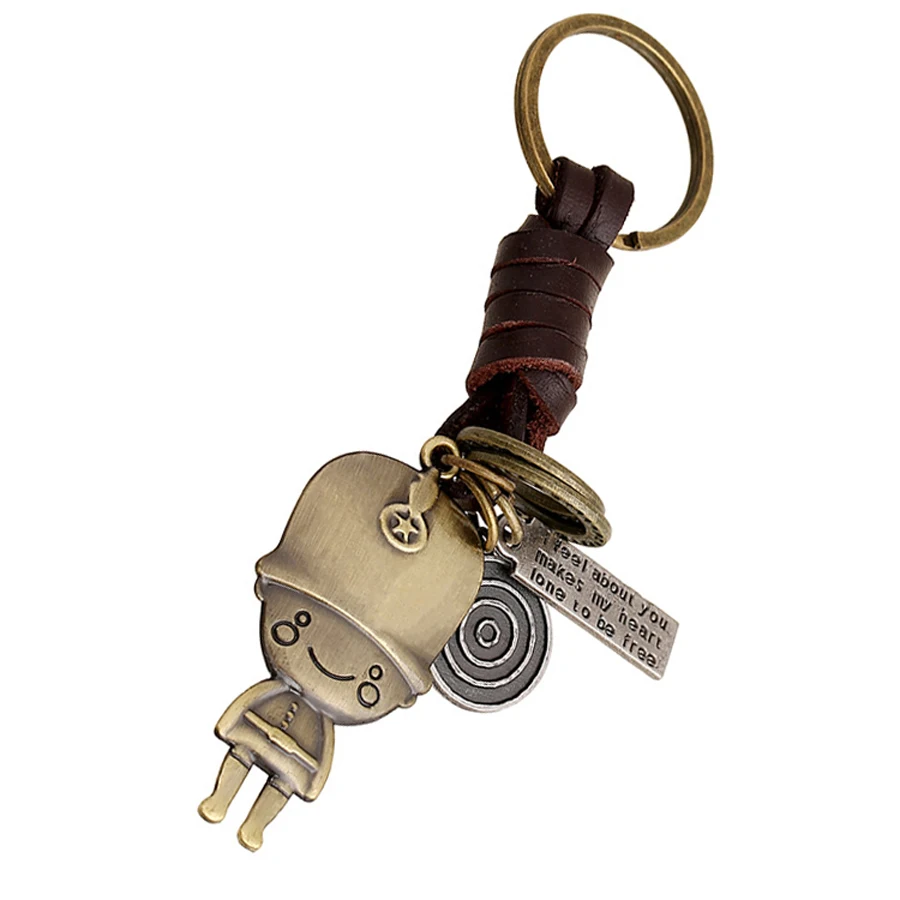 Брелок с мультяшным персонажем для женщин и мужчин подвеска из натуральной кожи