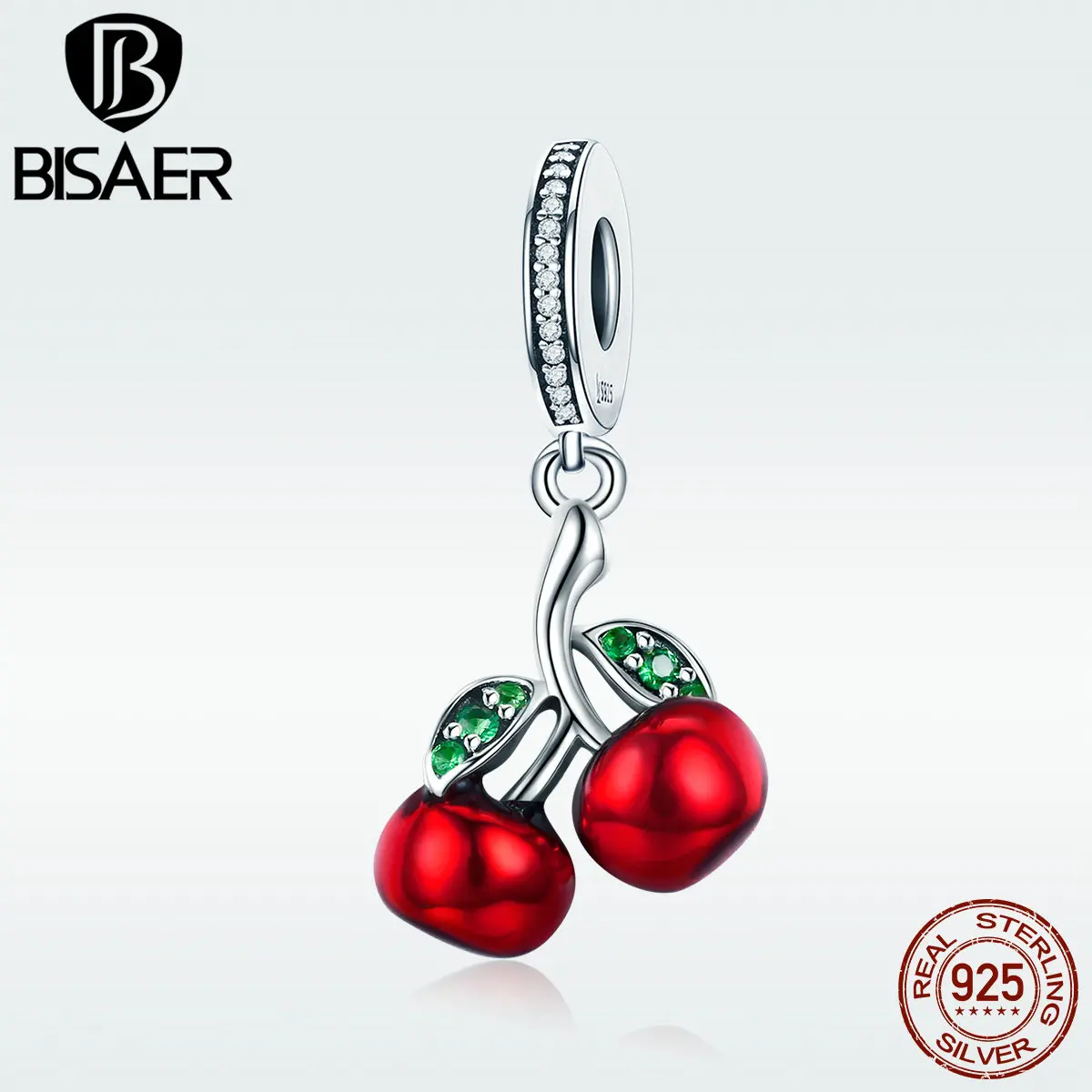BISAER, 925 пробы, серебро, вишня, фрукты, Красная эмаль, подвески, бусины, подходят к оригинальному браслету, серебро 925, изготовление ювелирных изделий ECC784
