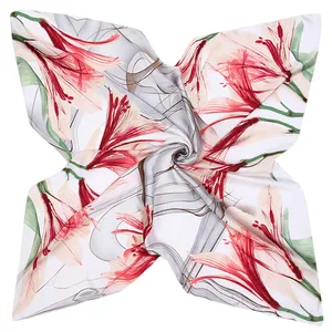 2021 новый модный брендовый квадратный шарф для дам с принтом лилии, шелковый шарф для женщин, бандана, большой хиджаб, женский платок, шарфы