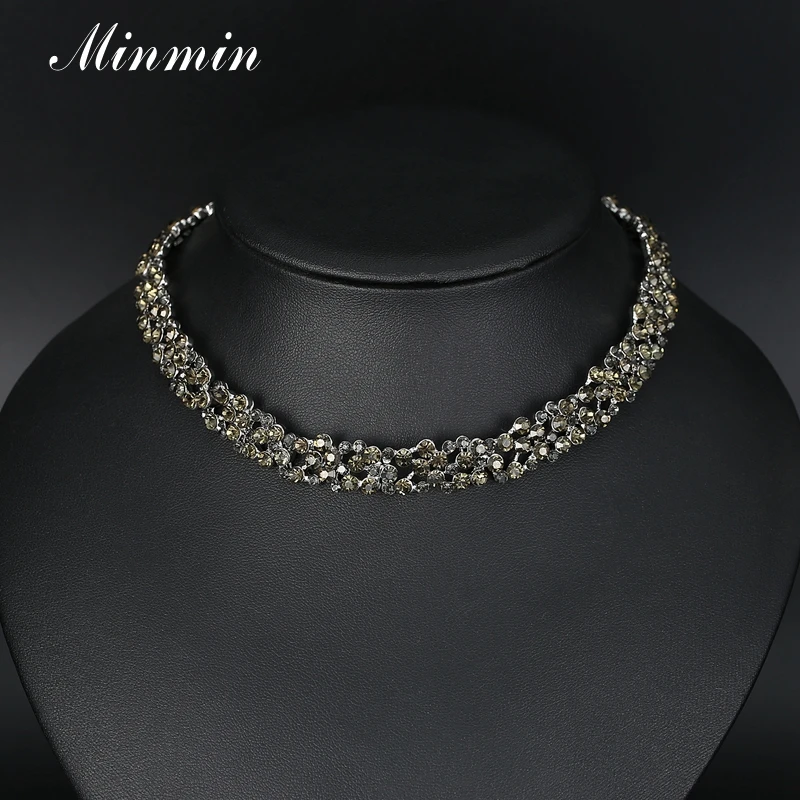 Minmin New Design Simple Black Crystal Necklace for Women Rhinestone Choker Fashion Jewelry Christmas Gift Party MXL126 | Украшения и