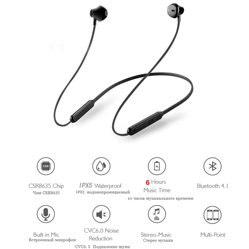 3D стерео Bluetooth наушники супер басовый нашейные Беспроводные Спорт Магнитная