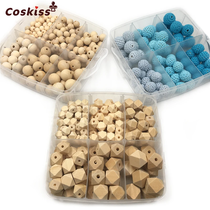 

Ювелирные изделия для ухода «сделай сам», деревянный Прорезыватель для зубов в 3 коробках, геометрические шестиугольные Круглые бусины для ...