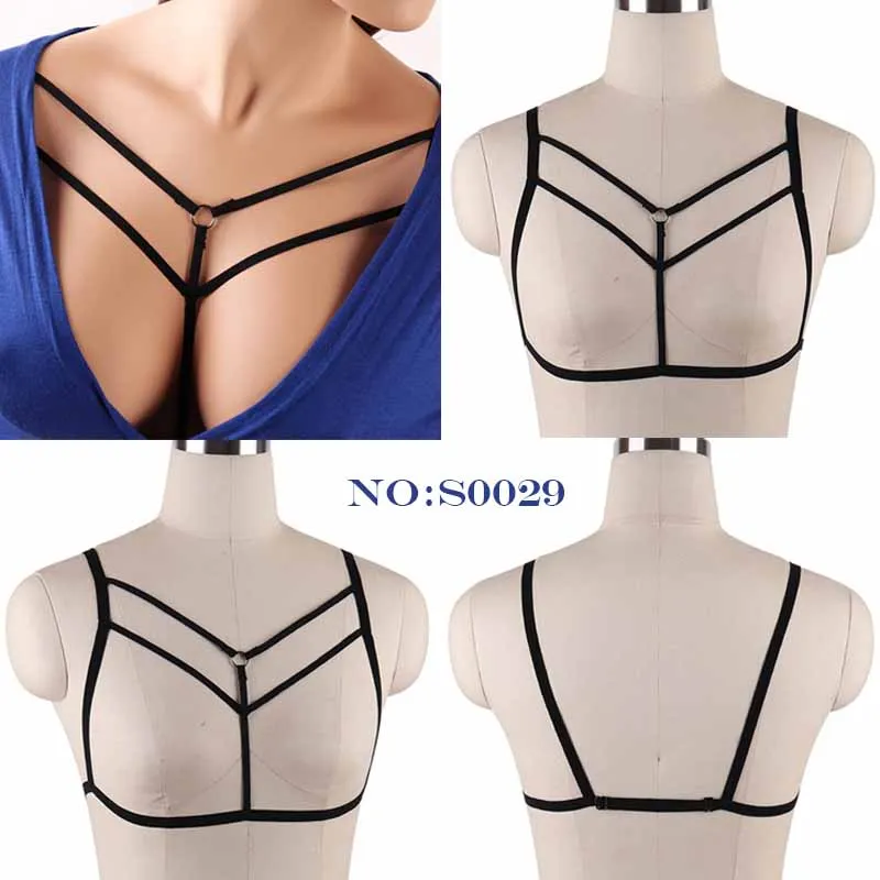 S0029BLACK Женское боди жгут нижнее белье в готическом стиле укороченный топ Фетиш клетка бюстгальтер ремни для нижнего белья пояс портупея в форме звезды бюстгальтер - Цвет: S0029BLACK