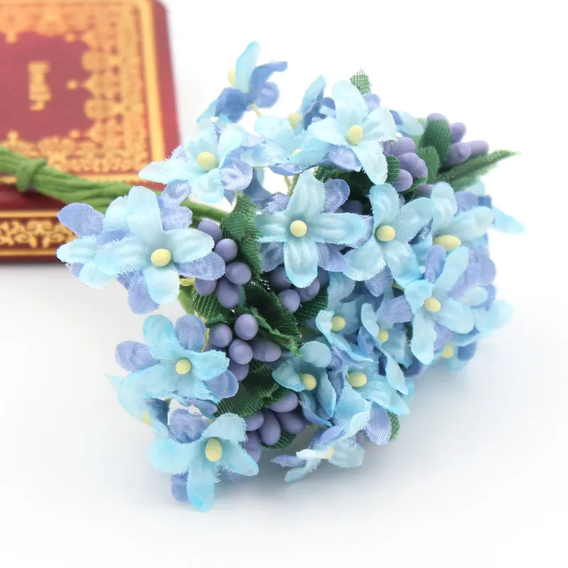 sky blue 1/комплект мини Вишневый цветок сливы искусственный шелк детский дыхательный букет цветочный букет стол Скрапбукинг свадебные украшения - Цвет: sky blue
