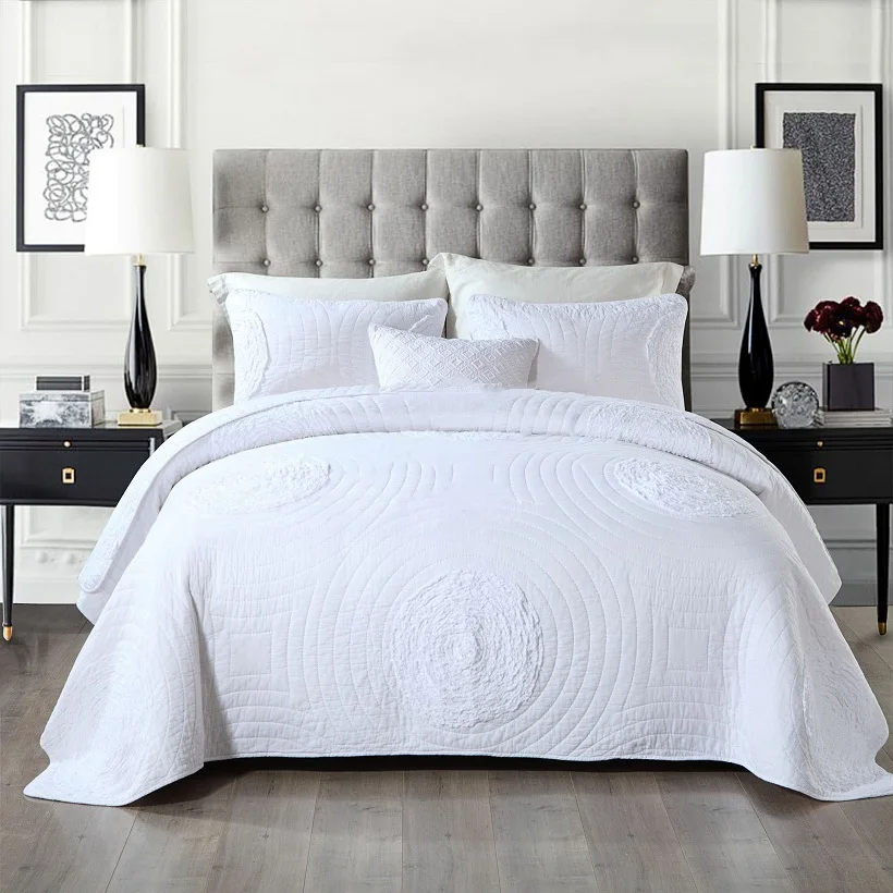 

CHAUSUB Solid Applique Quilt Set 3PCS Bedspread on the Bed Cotton Coverlets Bed Cover King Queen Size Summer Blanket for Bed