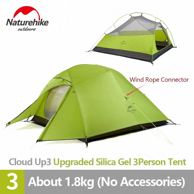 Naturehike новое обновление CloudUp серии 1 2 3 человек Сверхлегкий 20D силиконовый двойной слой палатка с ковриком NH17T001-T - Цвет: UP3 20D Nylon