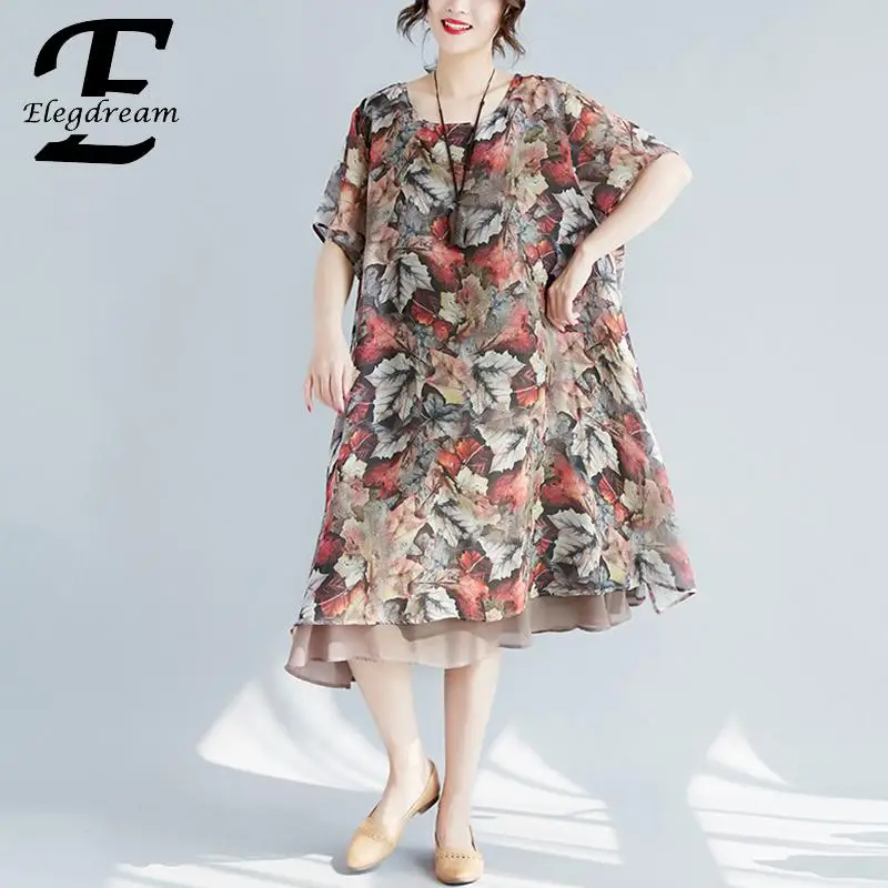 Elegdream/Большие размеры женское Модное Длинное Летнее платье с принтом