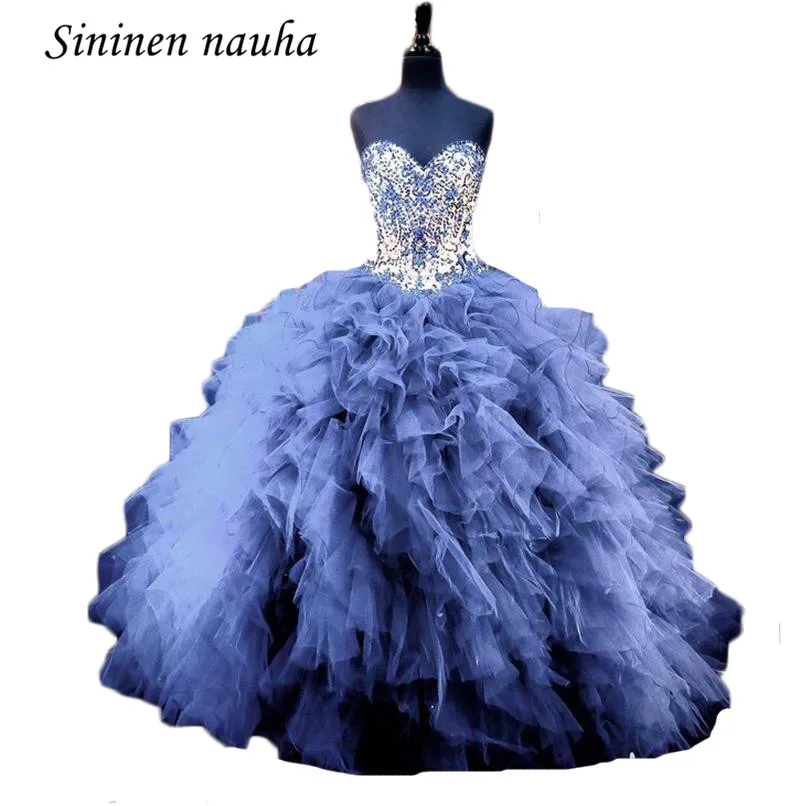 

Темно-синие Бальные платья для выпускного вечера, милое бальное платье с бисером и камнями для танцев, Vestidos De 15 Anos, 16 платьев 224
