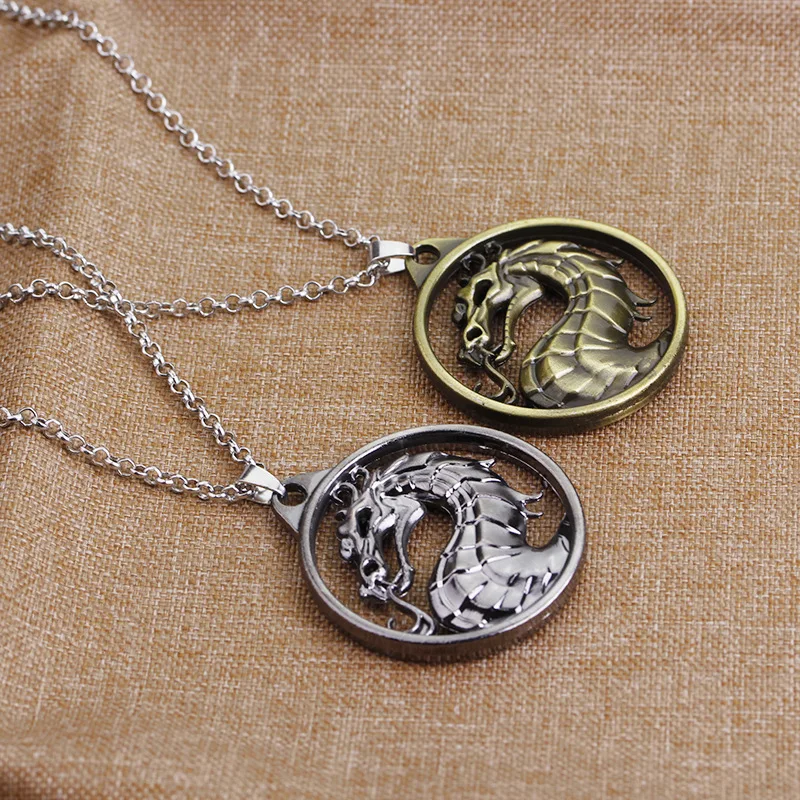 Auspicious Fighting Games Mortal Kombat dragon Pendant Chain Gold silver Color Jewelry Gothic Accessories Jewelry