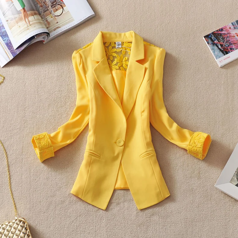 2017 белый черный желтый розовый деловой Женский блейзер куртки короткие блузы
