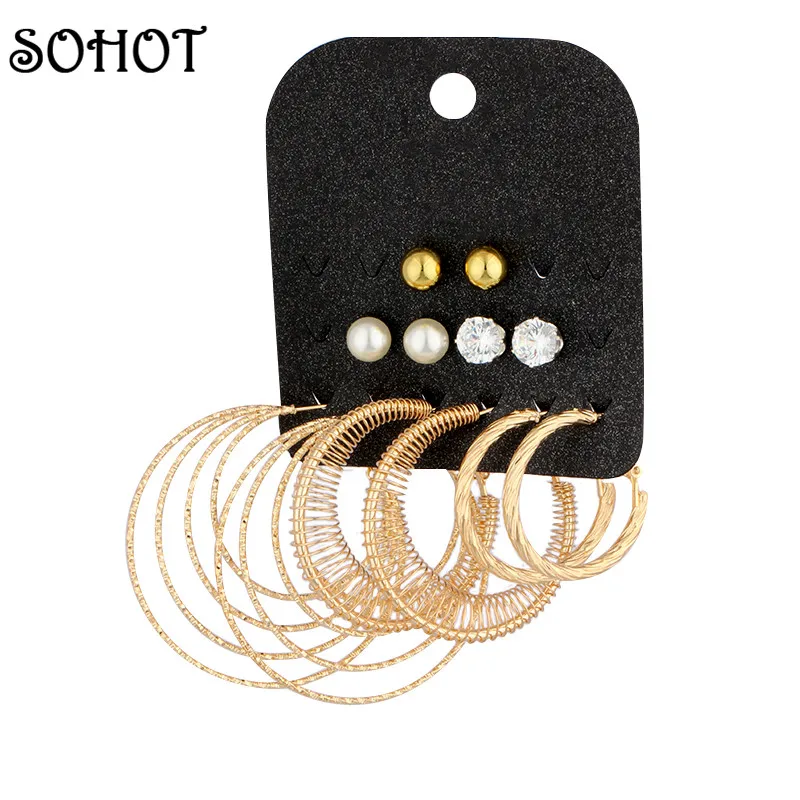 SOHOT романтические милые 6 пар/компл. круглые серьги кольца с искусственным
