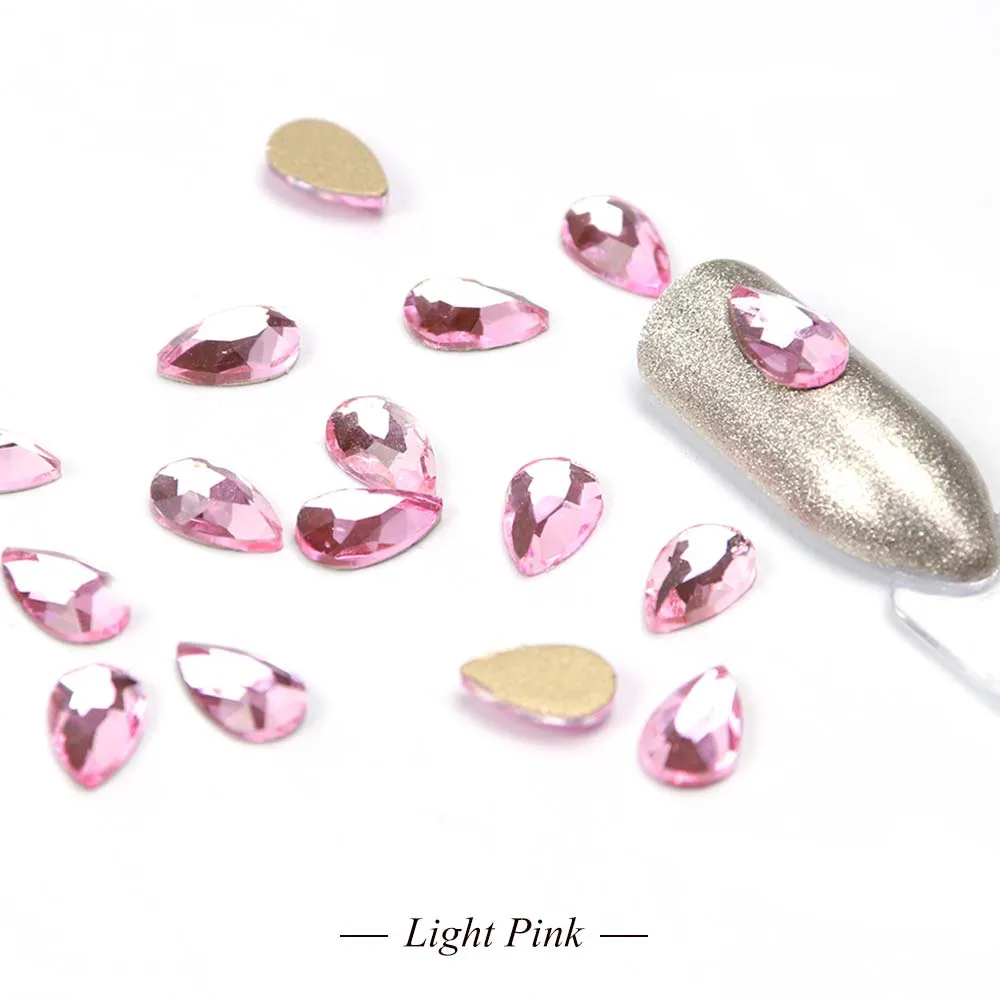 Light Pink 10 шт Кристальные стразы в форме капли воды для ногтей, цветные 3D Подвески с плоской задней поверхностью, стеклянные стразы для маникюра, украшения для ногтей, CHA41-1 - Цвет: Light Pink
