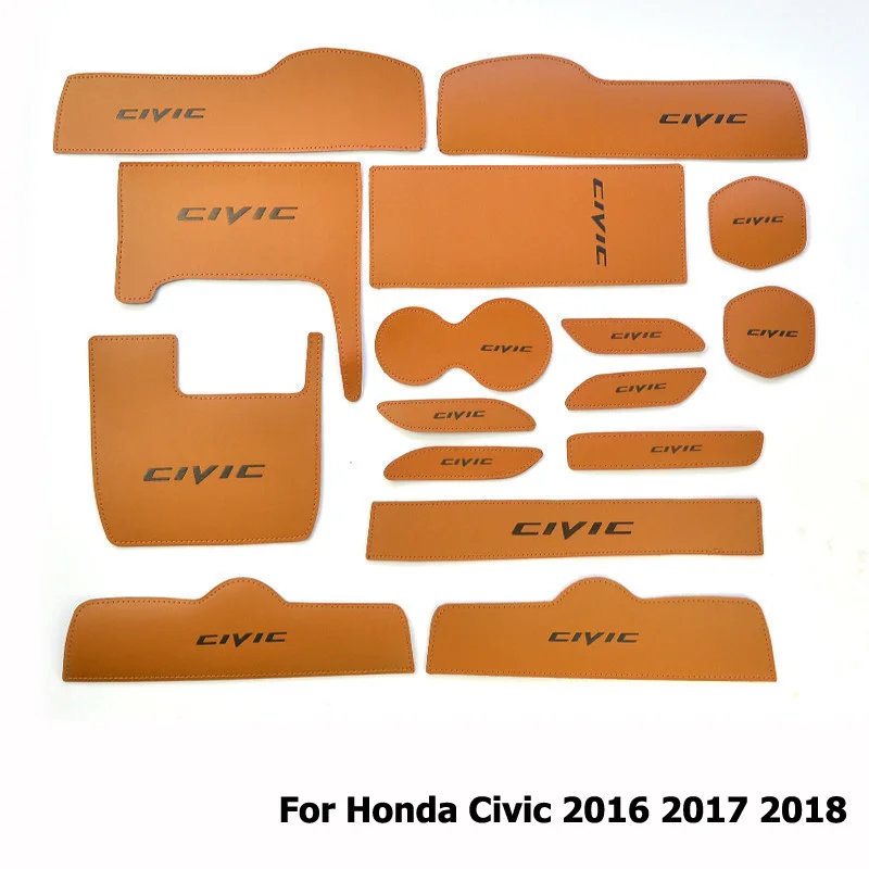 Качество 16 шт. / Компл. Коврик Двери Автомобиля Для Honda Civic 2016 2017 2018 Микрофибры Кожа