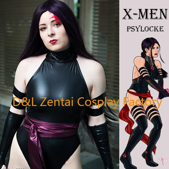 Бесплатная доставка DHL настоящий сексуальный X Men Psylocke Elizabeth костюм braddock черный