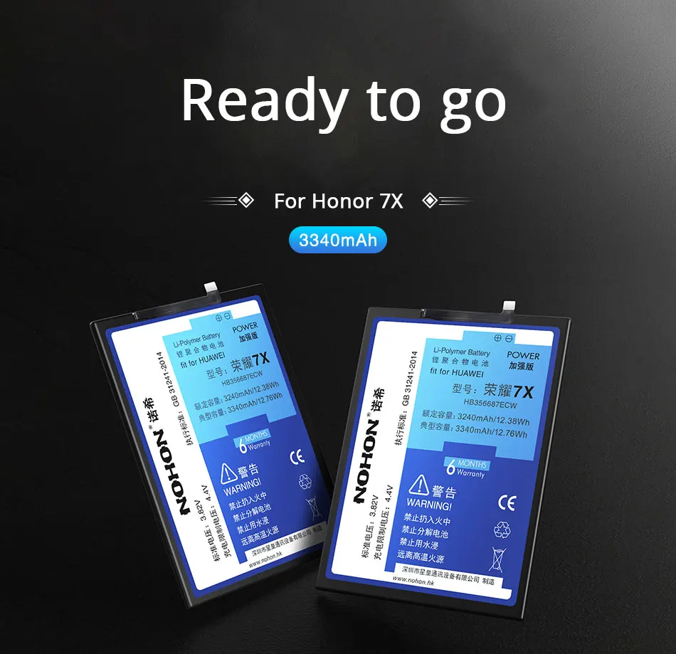 Аккумулятор NOHON для huawei Honor 7X HB356687ECW 3340 мАч, литий-полимерная батарея большой емкости для huawei Honor 7X Honor7X