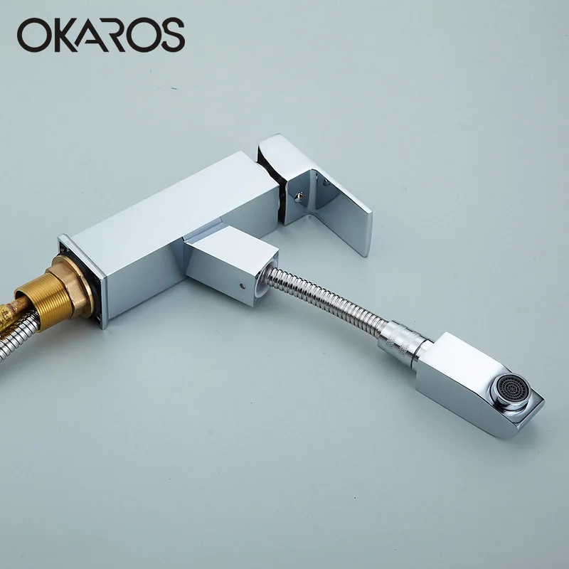 Современный Смеситель OKAROS для раковины в ванной комнате выдвижная