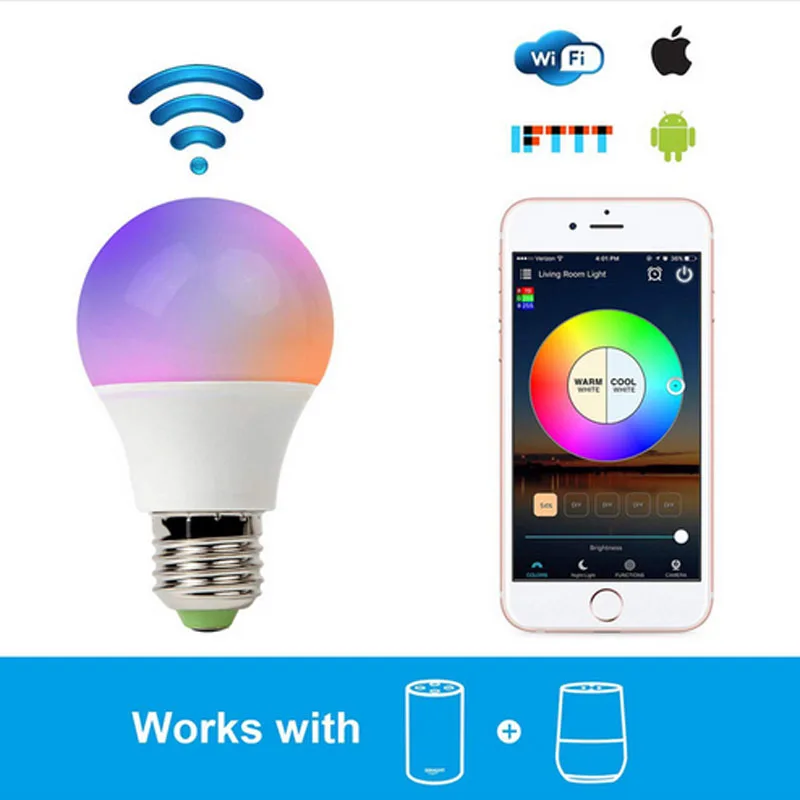 E27 WIFI RGB RGBW LED Bulb 4.5W 6.5W Wifi Smart VOICE CONTROL Multi-Color Lamps for Alexa Google Home App Remote | Освещение