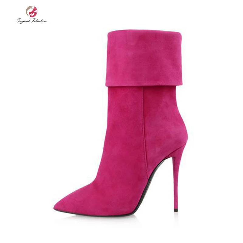 

Original Intention Sexy High Heels Solid Ankle Boots Women Rose Red Shoes Woman Pointed Toe Women's Boots Winter Big Size 5-10.5