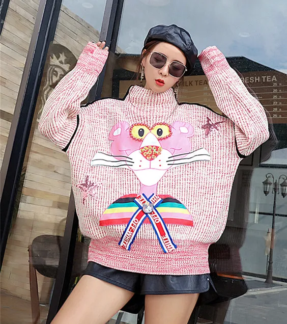 Свитер с пайетками в стиле пэчворк С Рисунком Тигра Женская осенне зимняя