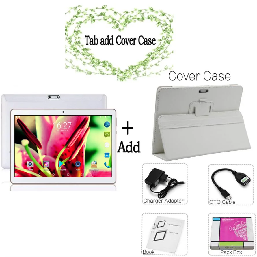 Add Cover Case BDF 10 дюймов дизайн 3g Телефонный звонок Android 7,0 Octa Core 4G+ 64G планшетный ПК с системой андроида, ПК, Wi-Fi Bluetooth gps ips Планшеты 10,1 - Комплект: Add Cover Case