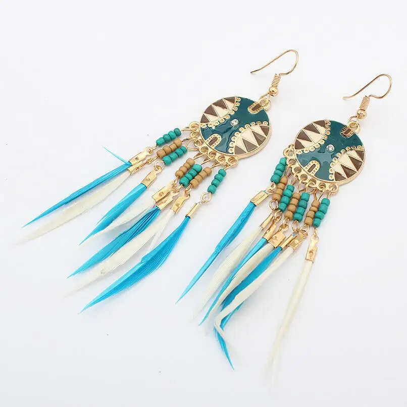 Женские серьги с перьями из эпоксидного металла в этническом стиле | Украшения и