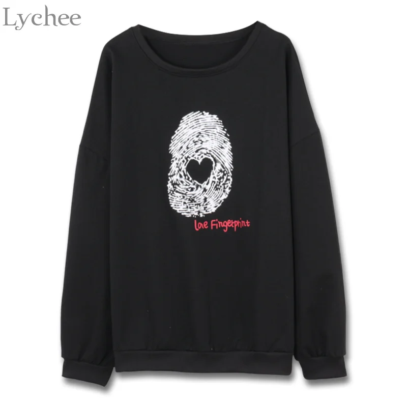

Женский свитшот Lychee с принтом, повседневный Свободный пуловер с длинным рукавом и отпечатком пальца, спортивный костюм для женщин, весна-ос...