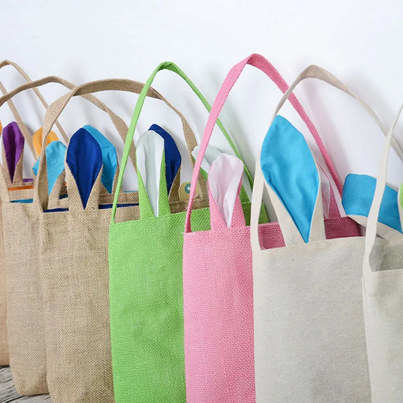 Hot sale Easter Ggift Bag Jute Easter Bunny Jewelry Display Bag Unique Design Burlap Easter Tote With Bunny Ears Easter Baskets 2019 sell like hot professional easter bunny mascot costumes rabbit and bugs bunny adult mascot for sale