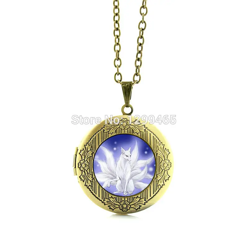 Nine-tailed fox pendant necklace New Fashion Picture animal jewelry white statement Glass dome locket N933 | Украшения и