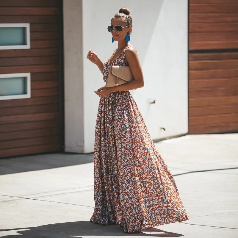 Лето 2019 женские цветочные платья размера плюс Chic Boho Макси для женщин в