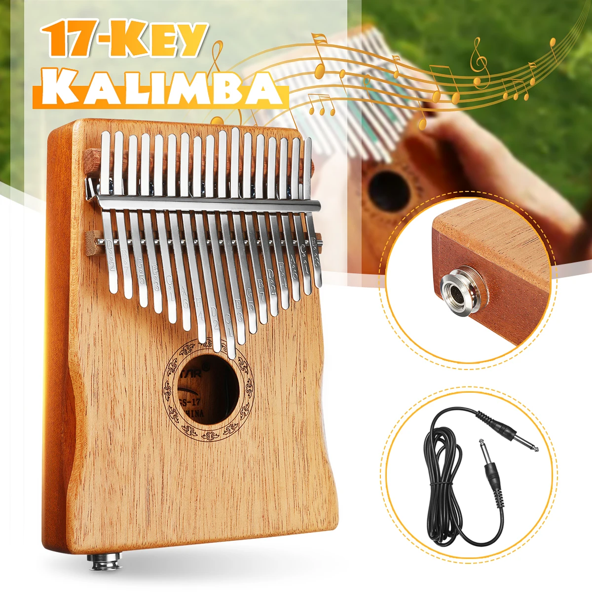 17 ключ EQ Kalimba Thumb Piano w/тюнер молоток Африканский Традиционный электрический датчик корпус клавиатуры музыкальный инструмент портативный w/Сумка
