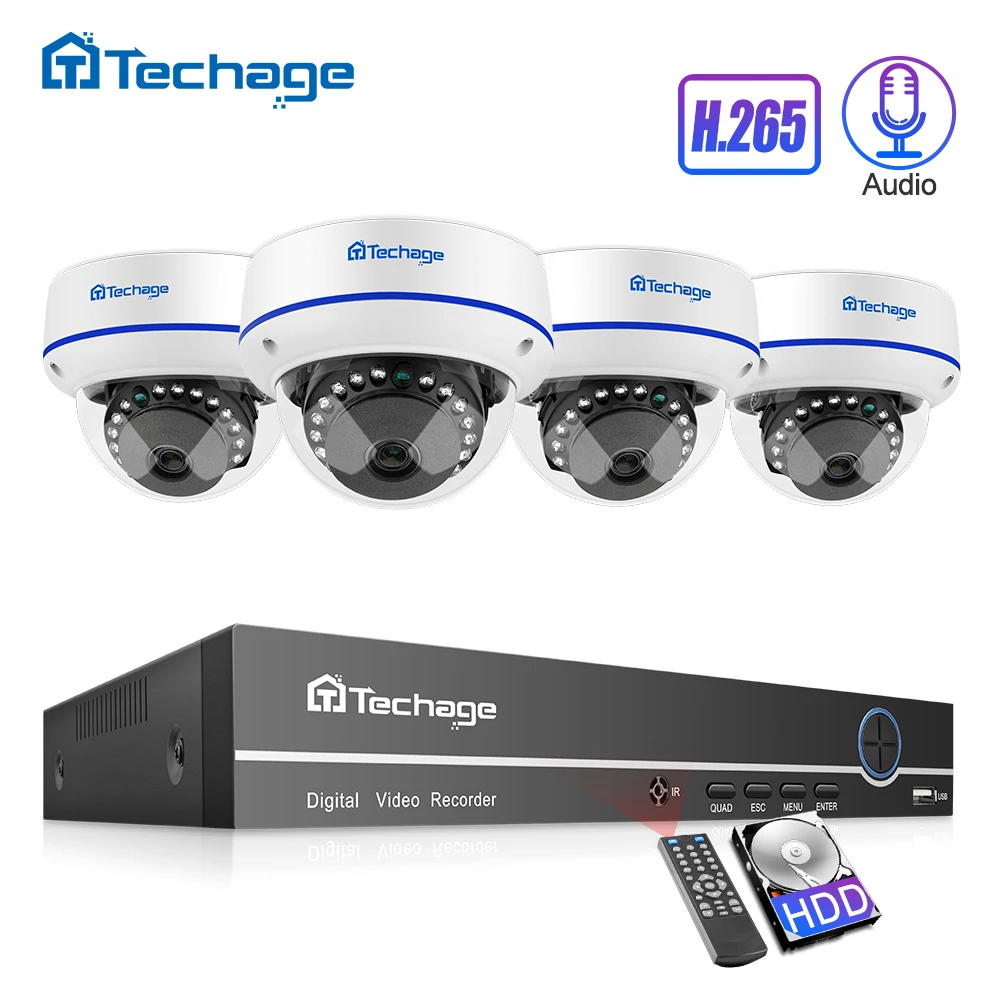 H.265 CCTV система безопасности 8CH 1080P POE NVR комплект 2.0MP наружный купол Аудио Звук IP