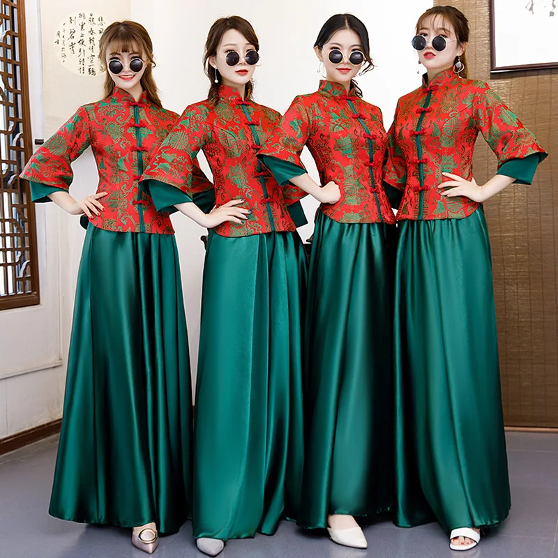 Womens Bridesmaid Wedding Cheongsam Party Dress Chinese Style Elegant Evening Qipao Long Tunic Retro Vestido S-XXL | Женская одежда