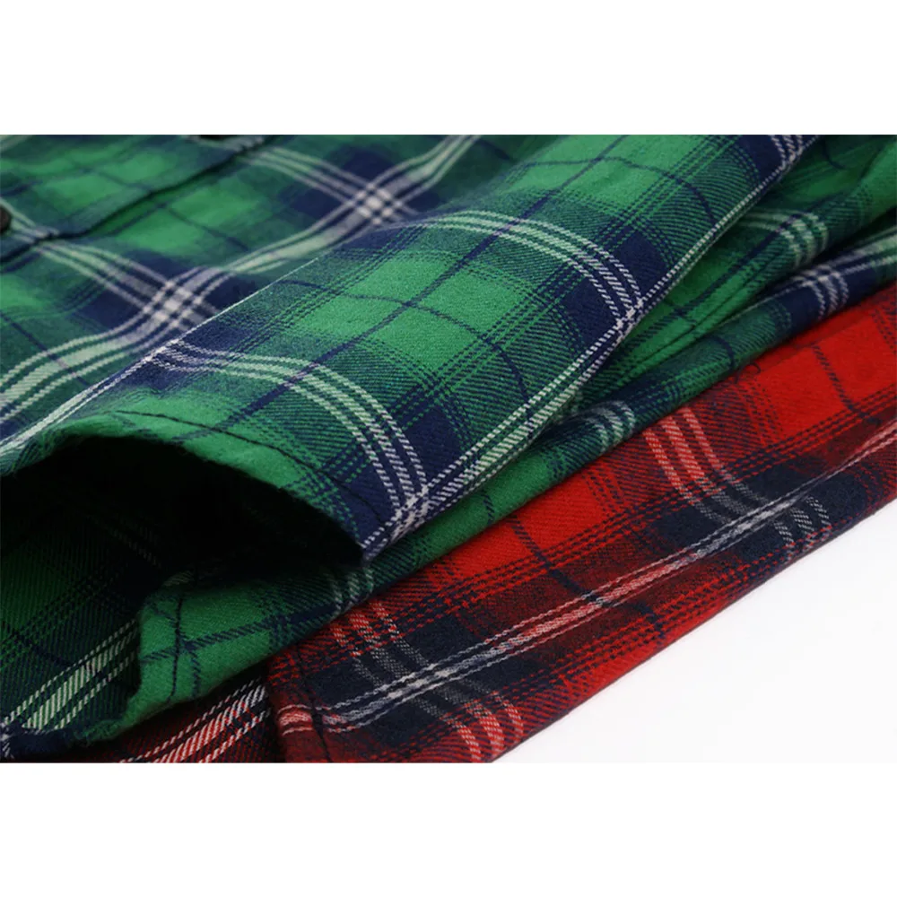 Мужская хлопковая рубашка в клетку с длинным рукавом Chemise Homme красная Зеленая
