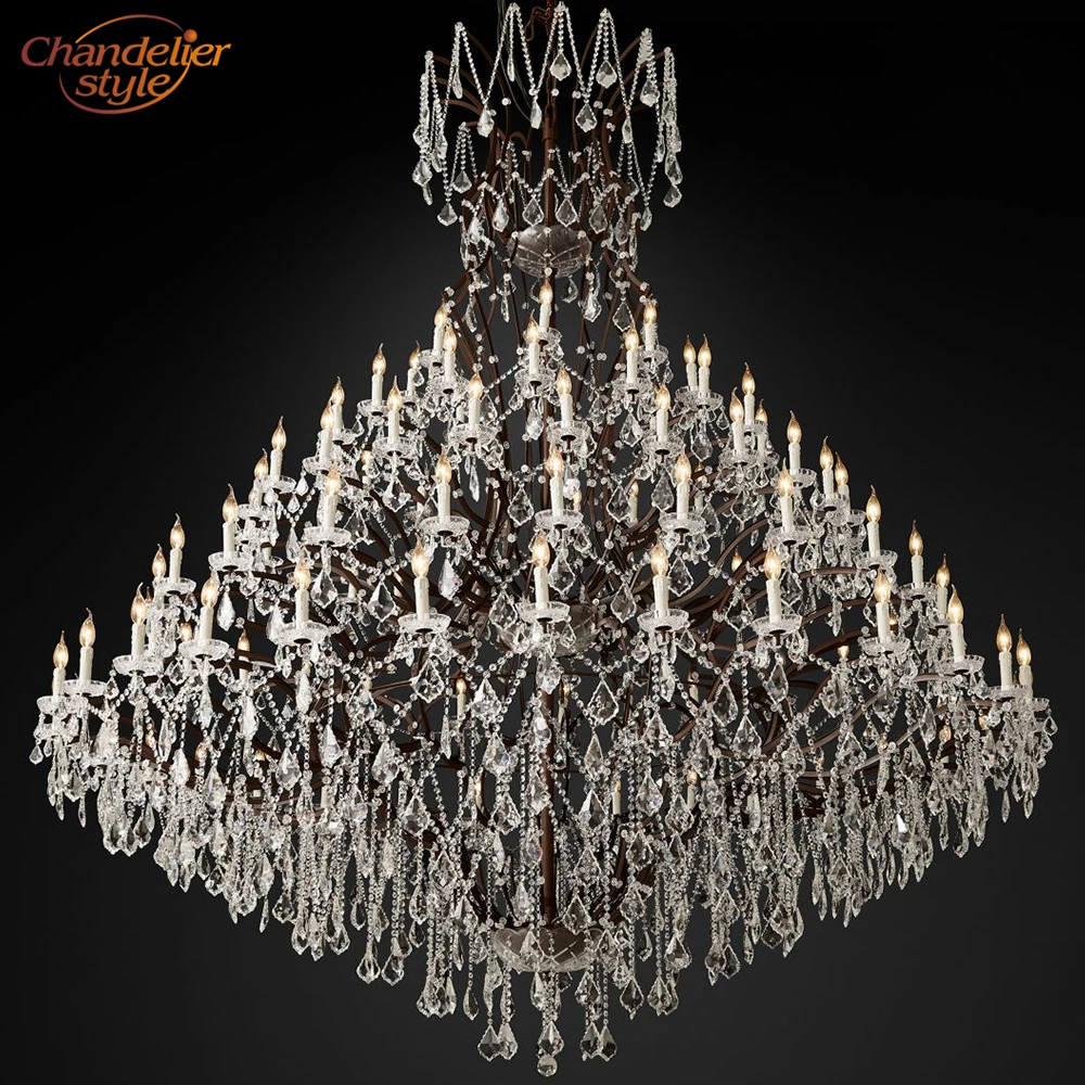 19th C. Железная и стандартная люстра Rococo большая Хрустальная 101 дюйма современные
