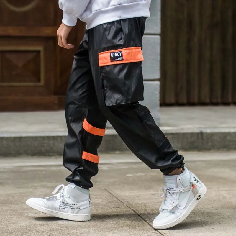 Мужские брюки шаровары в стиле хип хоп с боковыми карманами Брендовые