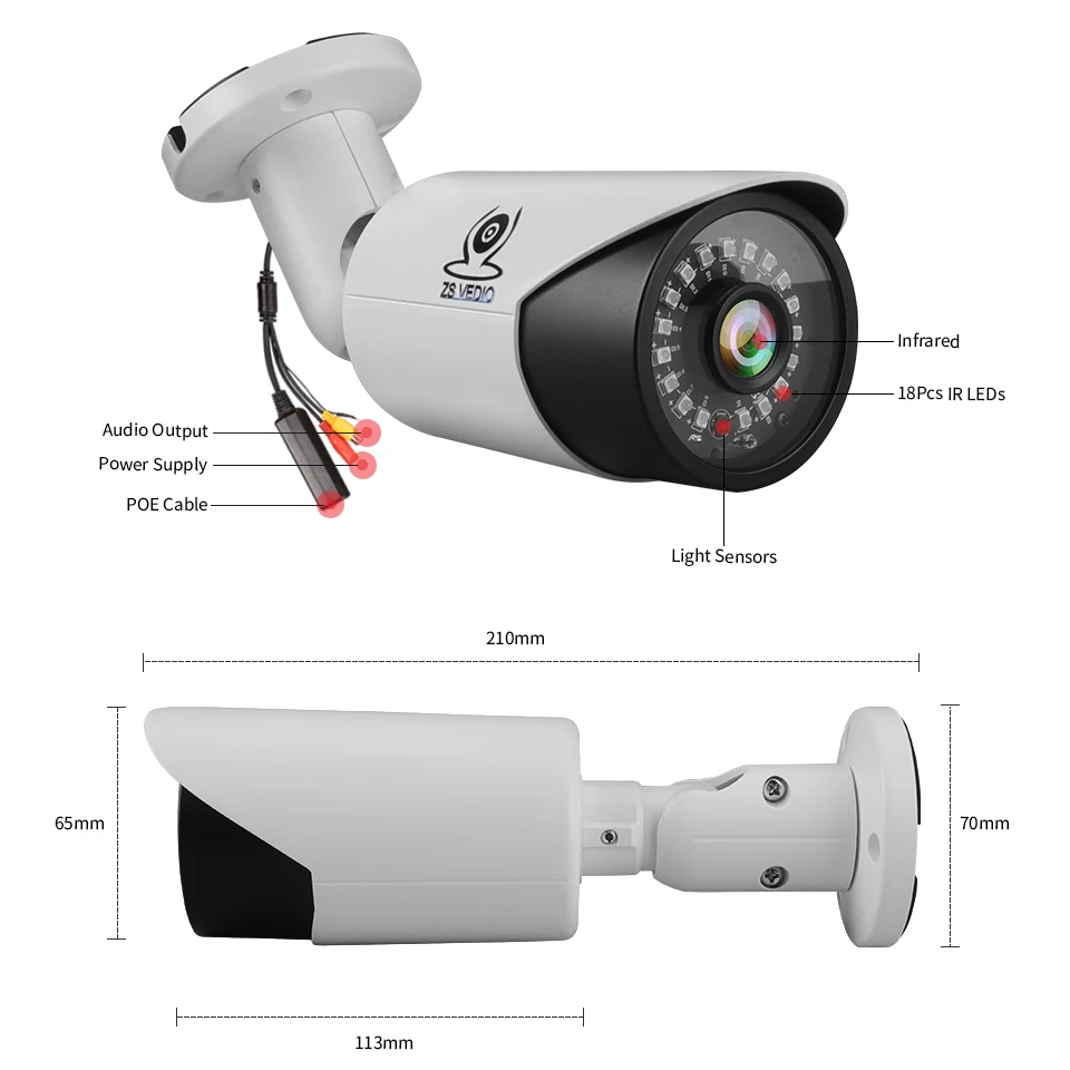 ZSVEDIO Seetong H.265 аудио 5.0MP POE IP камера Onvif P2P Металлический Корпус Наружная