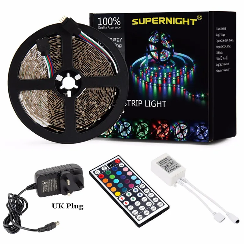 UK Plug Комплект светодиодных лент Dream RGB SMD 3528 5 м 60 Светодиодный s/M DC 12 В Гибкая лампа с 44 клавишами ИК-пульт дистанционного управления 24 Вт адаптер питания - Испускаемый цвет: UK Plug