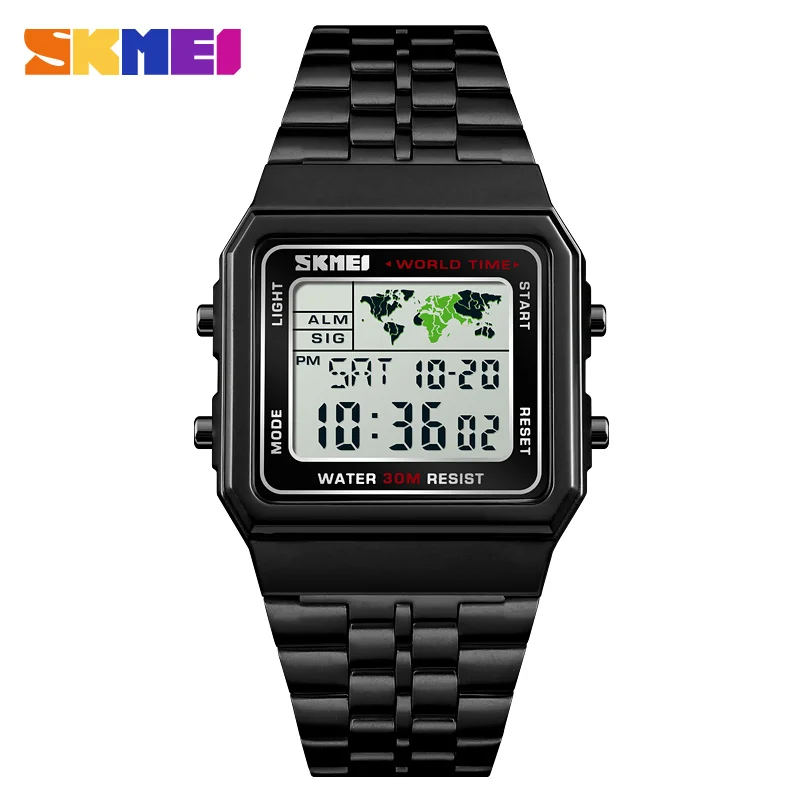 Black Watch SKMEI цифровые часы мужские спортивные мужские часы лучший бренд Роскошные модные часы из нержавеющей стали обратный отсчет водонепроницаемые мужские часы Новинка 1338 - Цвет: Black Watch