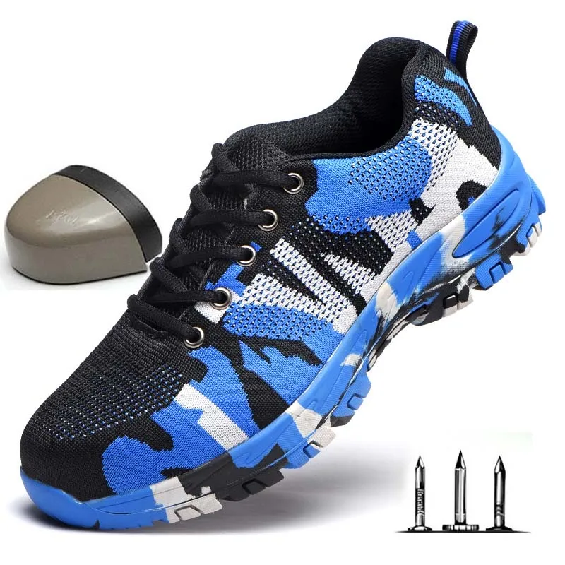 

Men Breathable Steel Toe Cap Safety Shoes Male Construction Outdoor Camouflage Puncture Anti-smashing Work Boots Mesh Sneakers