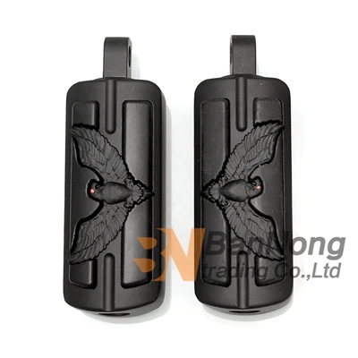 Black Foot pegs Логотип орла, накладка на педаль тормоза, подставка для ног, подножки и перевертыш, колышки для Harley 883, 1200, XL, Softail, Fat Boy, Electra, Glide, Dyna Touring - Цвет: Black Foot pegs