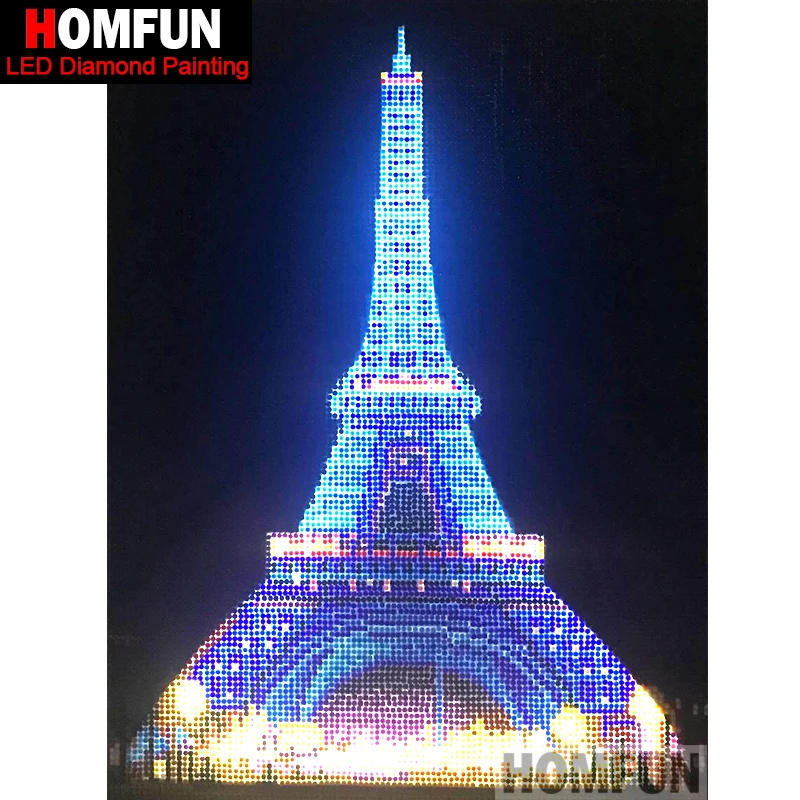 HOMFUN LED Light Full Round Drill 5D DIY Diamond Painting &quotEiffel Tower&quot 3D Embroidery Cross Stitch Decor Gift 30x40cm | Дом и сад