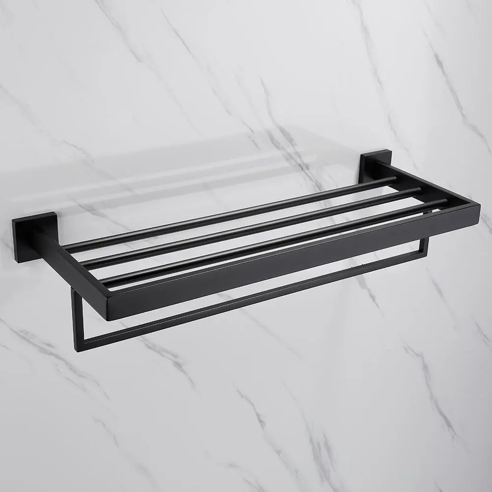 

Matte Black SUS 304 Stainless Steel Bathroom Towel Racks With Towel Bar and Brief Fixed 60cm Bathroom Towel Holder
