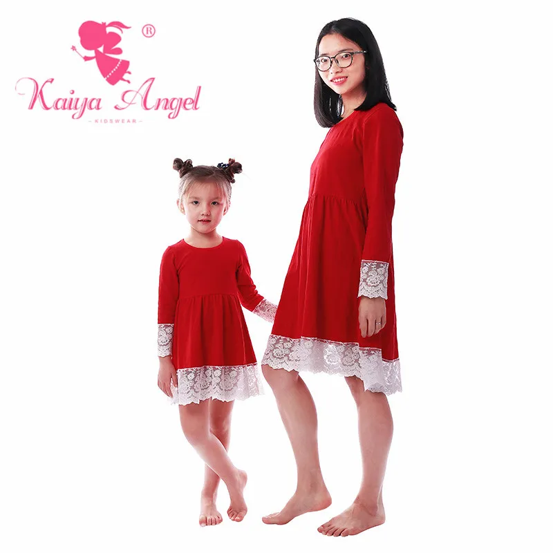 Kaiya Angel/красное хлопковое кружевное платье Модные платья для мамы и дочки
