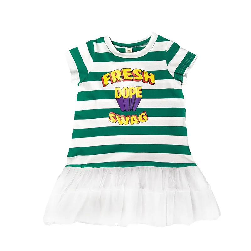 2018 New Summer Ins Short-sleeved Girls Dress Casual Stripes Kids Cartoon Princess Dresses Children's Clothing | Детская одежда и