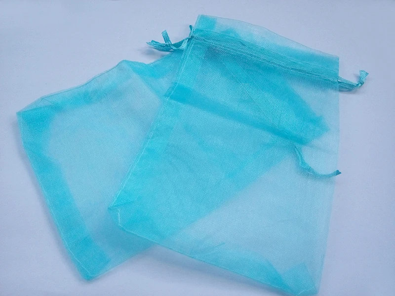 

100pcs 13*18 lake Blue gift bags for jewelry/wedding/christmas/birthday Organza Bags with handles Packaging Yarn bag