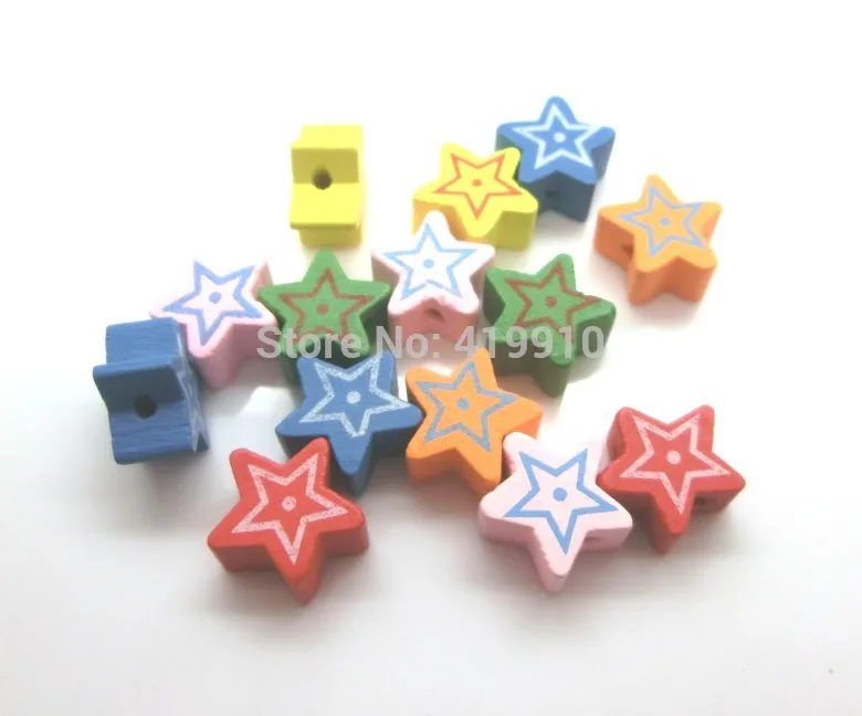

Free shipping-100pcs Mixed Multicolor Cute Flower Star Wood Beads 15x15mm D2007
