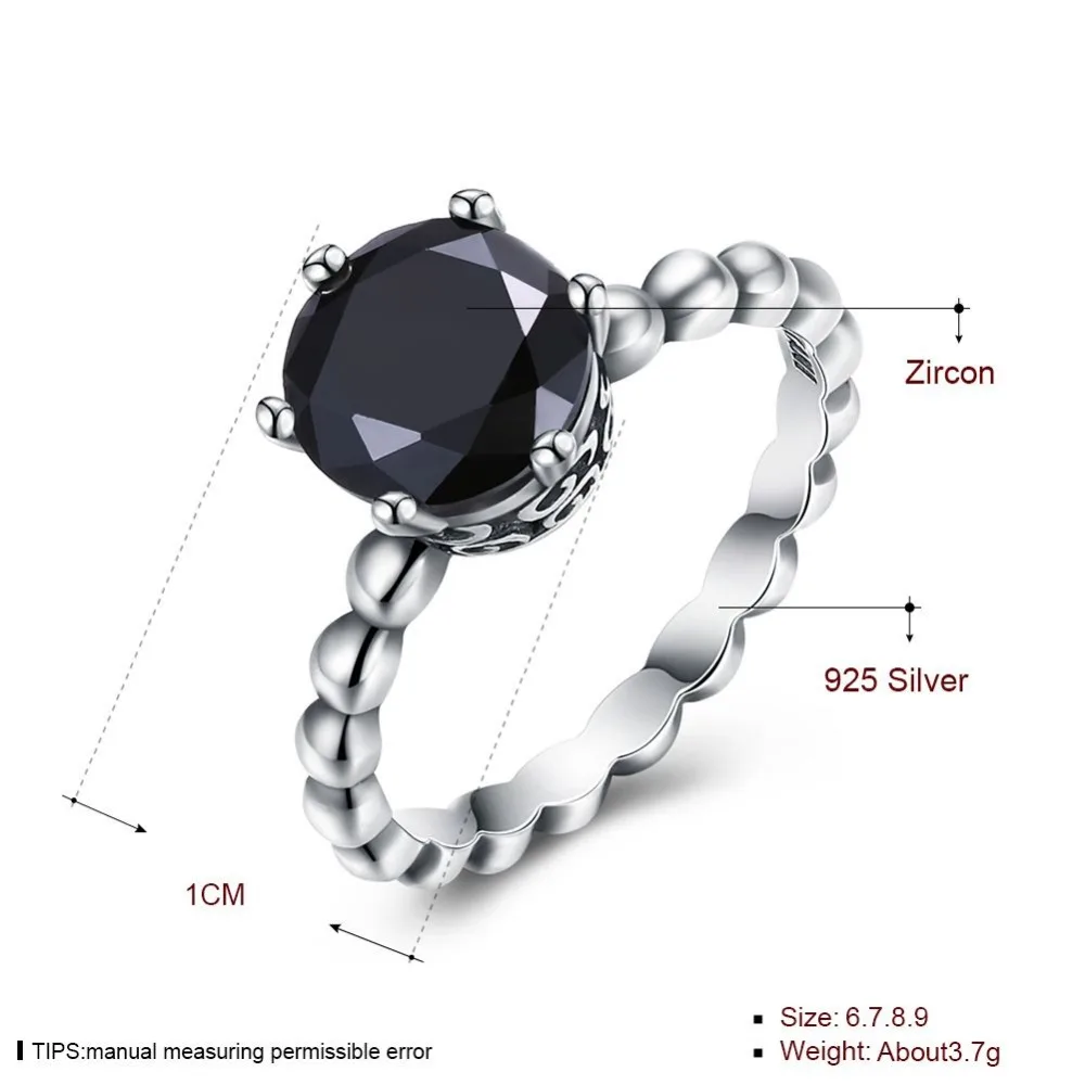 Wybeads натуральная 925 пробы серебристый черный кубического циркония Кольца CZ