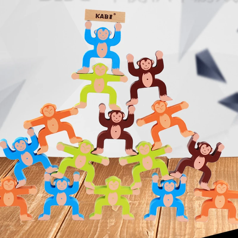 16 шт. деревянные складные блоки игры животные обезьяны балансирующие игрушки для