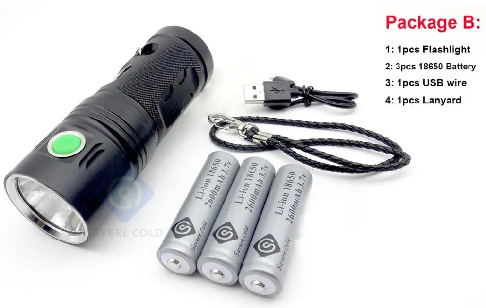 Package B 20000lm высокое Мощность XHP70 светодиодный фонарик междугородние луч светодиодный Охота кемпинга вспышкой факел лампы - Испускаемый цвет: Package B
