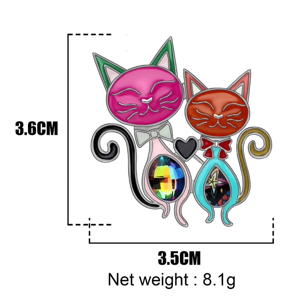 Bonsny Statement Alloy Enamel Cute Double Cat Brooches Clothes Scarf Pin Fashion Animal Pet Jewelry For Women Girls Gift Bijoux | Украшения